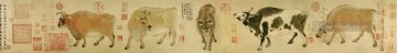 traditional Painting - five bulls han huang traditional Chinese